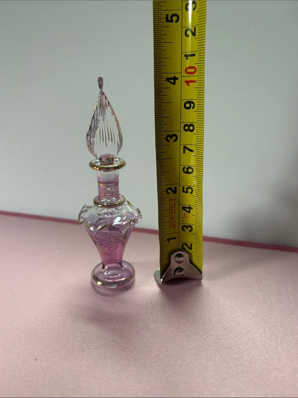 Elegant Egyptian Handblown Lavender Glass Bottle with Gold Trim